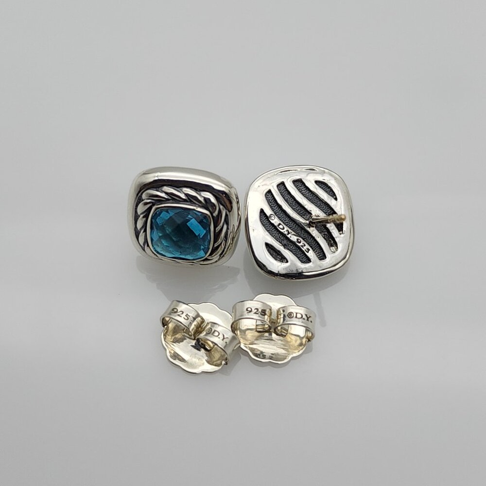 David Yurman Albion Earrings with 7mm Blue Topaz in Sterling Silver 925 - Picture 2 of 4